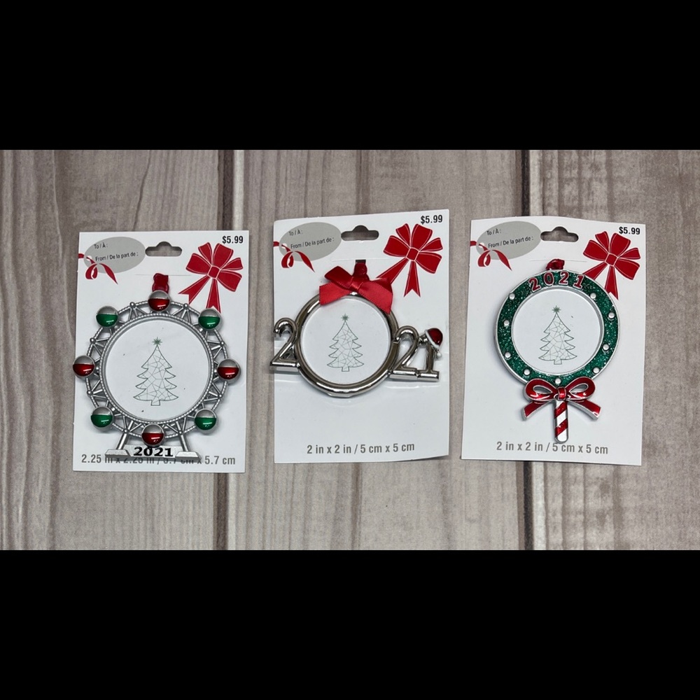 2021 Metal Mini Photo Ornaments By Studio Decor Lot of 3 Picture Holder Gifting